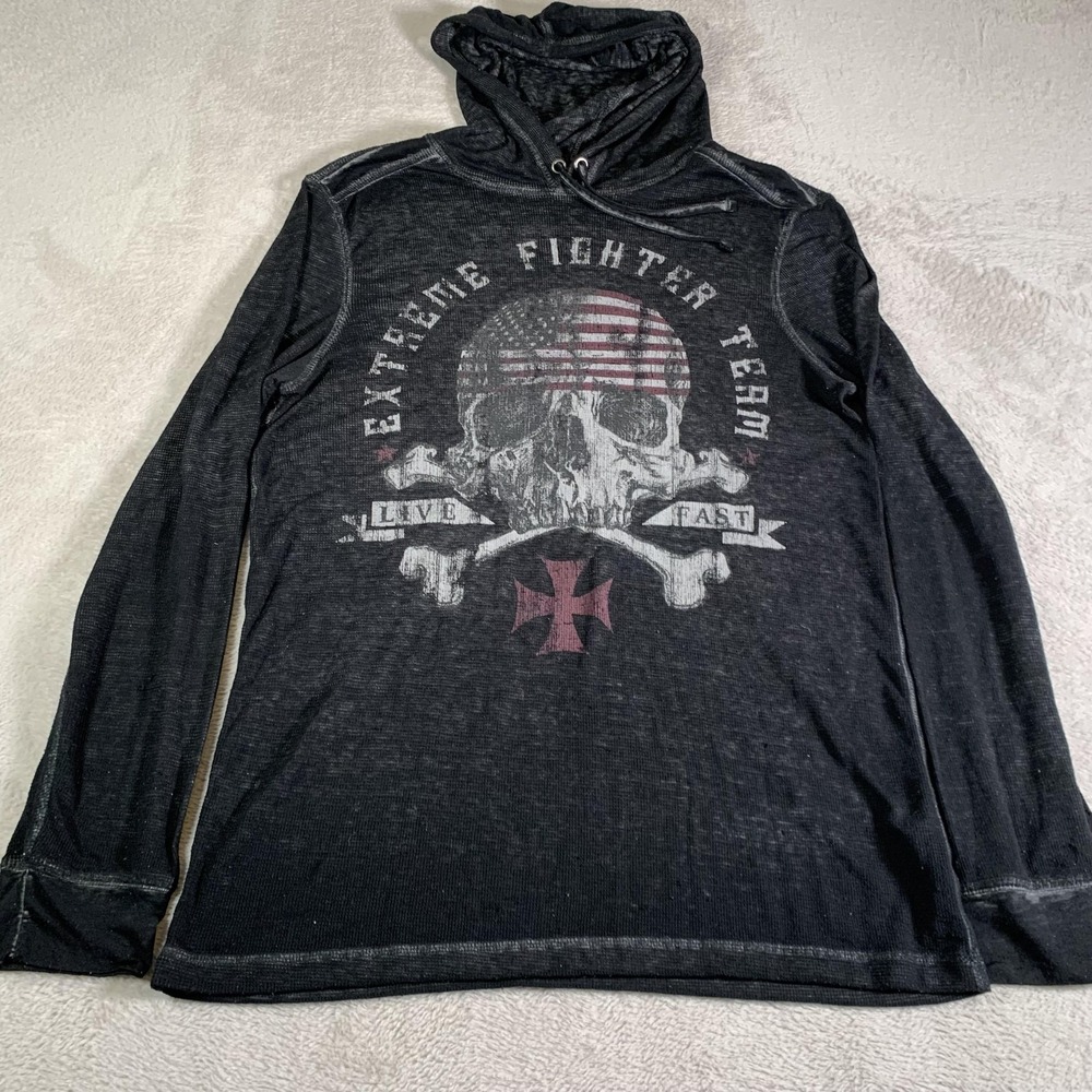 VTG‎ Helix Extreme Fighter Hoodie Mens Large Gray Thermal Skull Live Fast Biker